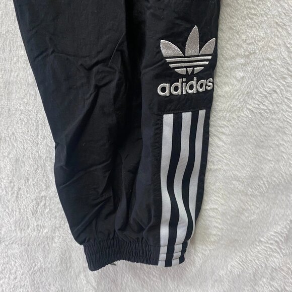 Adidas Jogger Pants Women's Small Black 3 Striped Nylon High Rise Elastic Waist - Picture 4 of 13